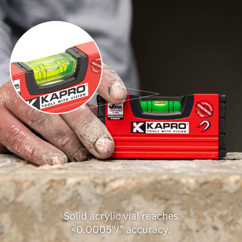 Kapro - 246 Handy Pocket Level - Magnetic - Features VPA Certified & Shock-Resistant Vial - with Rubber End Caps - Pocket-Sized and Compact - Aluminum Box Profile - 4â€ - Image 4